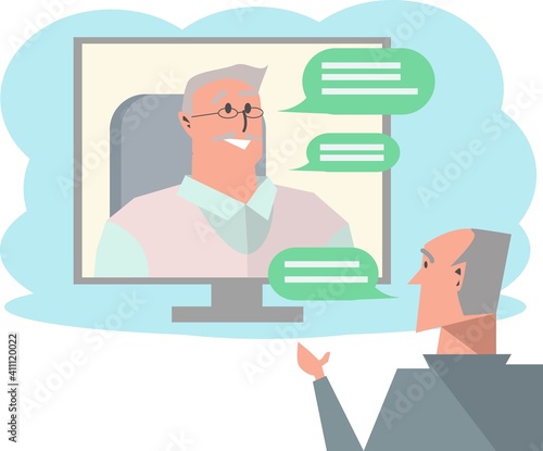 オンライン会議をする男性達のイラスト