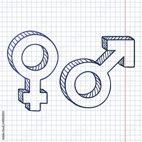 Vector Sketch Gender Symbols. Mars and Venus Signs