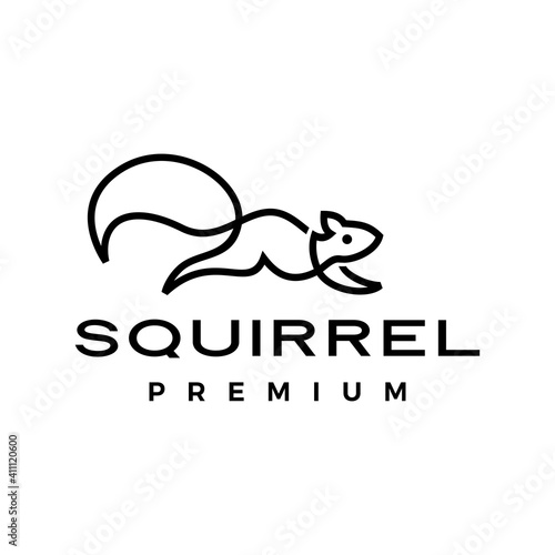 running squirrel line outline monoline logo vector icon illustration