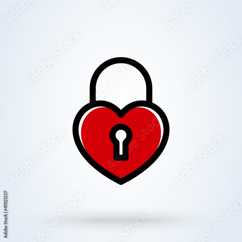 Heart lock line sign icon or logo. heart shape lock concept. Locked heart shaped padlock linear app vector illustration.