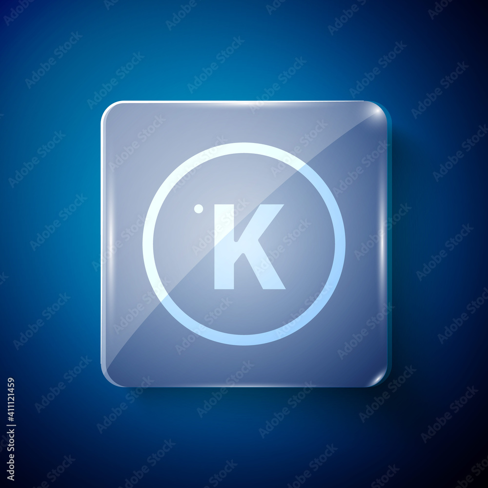 White Kelvin icon isolated on blue background. Square glass panels. Vector. White Kelvin icon isolated on blue background. Square glass panels. Vector.