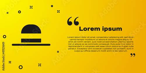 Black Elegant women hat icon isolated on yellow background. Vector.