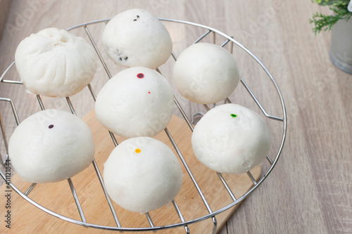 Chinese Steamed buns stainless steel grate to eating in the morning, Asian food, Top view