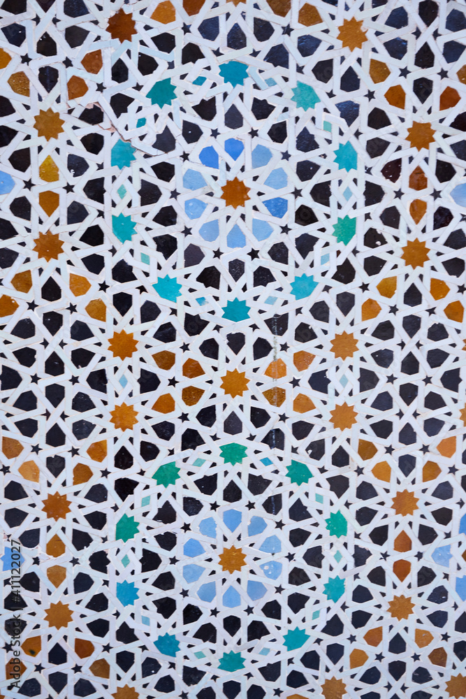 Traditional Moroccan Medieval Mosaic Tiles, wall cover, Marrakech