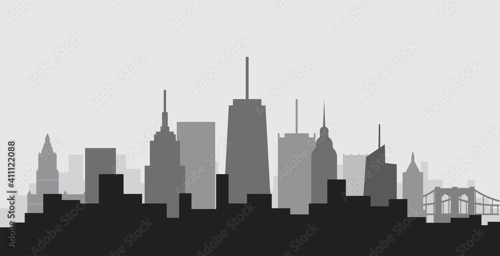 New York City highrise skyline simplicity flat design. Vector illustration.