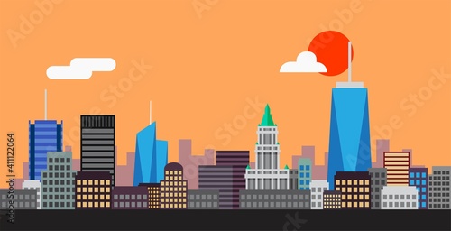 New York City highrise skyline simplicity flat design. Vector illustration.