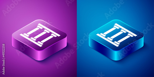 Isometric Prison window icon isolated on blue and purple background. Square button. Vector.
