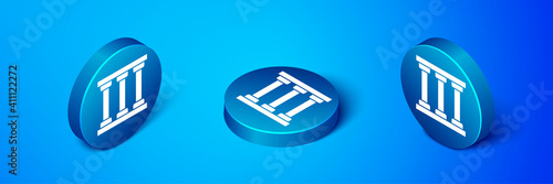 Isometric Prison window icon isolated on blue background. Blue circle button. Vector.