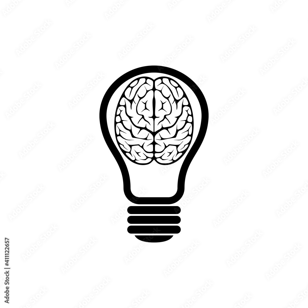 Creative brain glyph icon, brain and light bulb logo isolated on white background Creative brain glyph icon, brain and light bulb logo isolated on white background