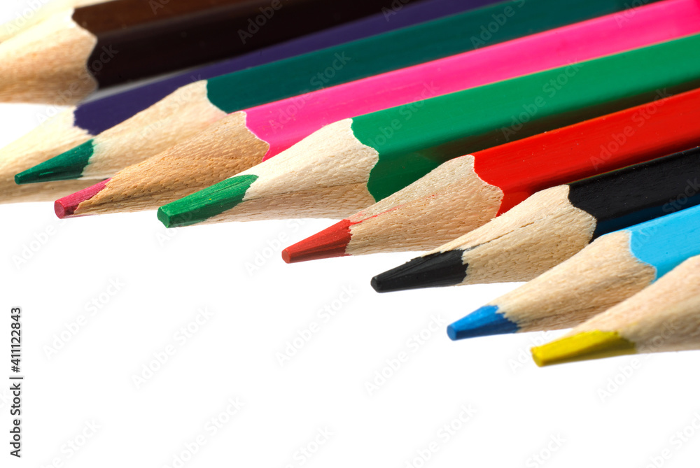 Fototapeta premium Colour pencils on white background close up