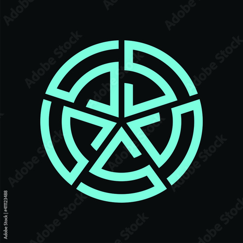 Initial letter S logo template with modern geometric five star circle kamon line art illustration in flat design monogram symbol