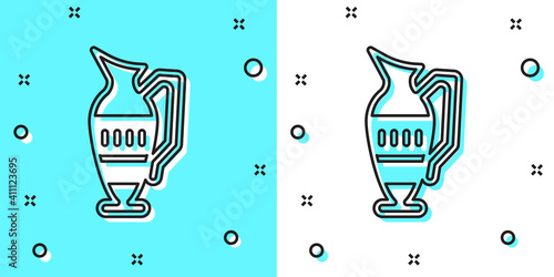 Black line Ancient amphorae icon isolated on green and white background. Random dynamic shapes. Vector.