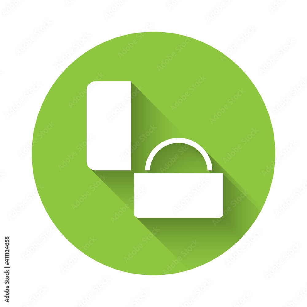 White Diamond engagement ring icon isolated with long shadow. Green circle button. Vector. White Diamond engagement ring icon isolated with long shadow. Green circle button. Vector.