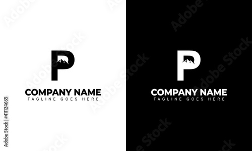 logo letter P linked mountain vector illustration