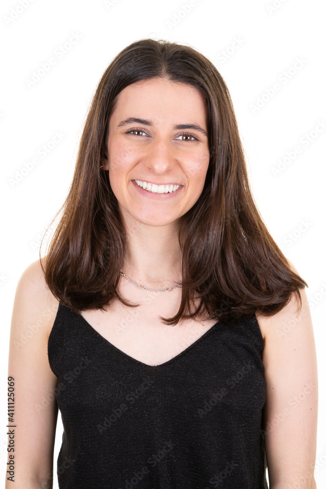 cheerful portrait 20 young woman with brunette long hair cheerful portrait 20 young woman with brunette long hair
