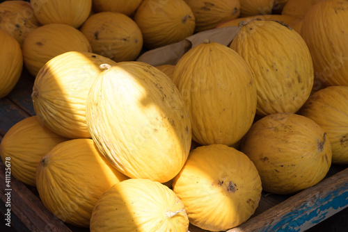 Yellow melons at the market