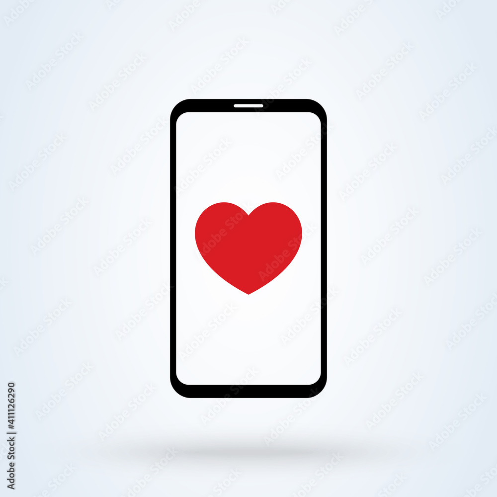 Sending love message sign icon or logo. Phone and notifications concept. smartphone heart app illustration. Sending love message sign icon or logo. Phone and notifications concept. smartphone heart app illustration.