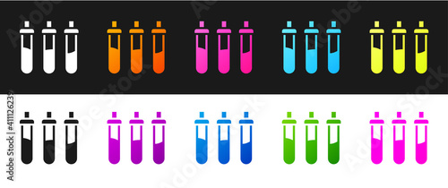 Set Reagent bottle for physics and chemistry icon isolated on black and white background. Vector.