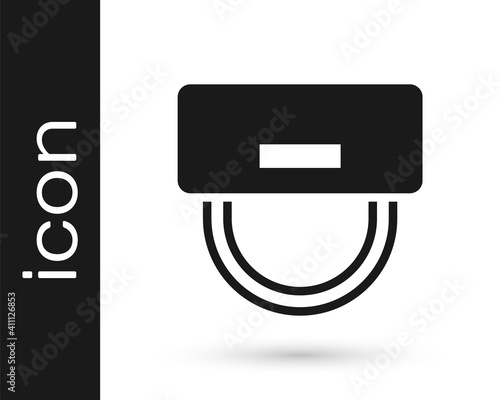 Black Bellboy hat icon isolated on white background. Hotel resort service symbol. Vector.