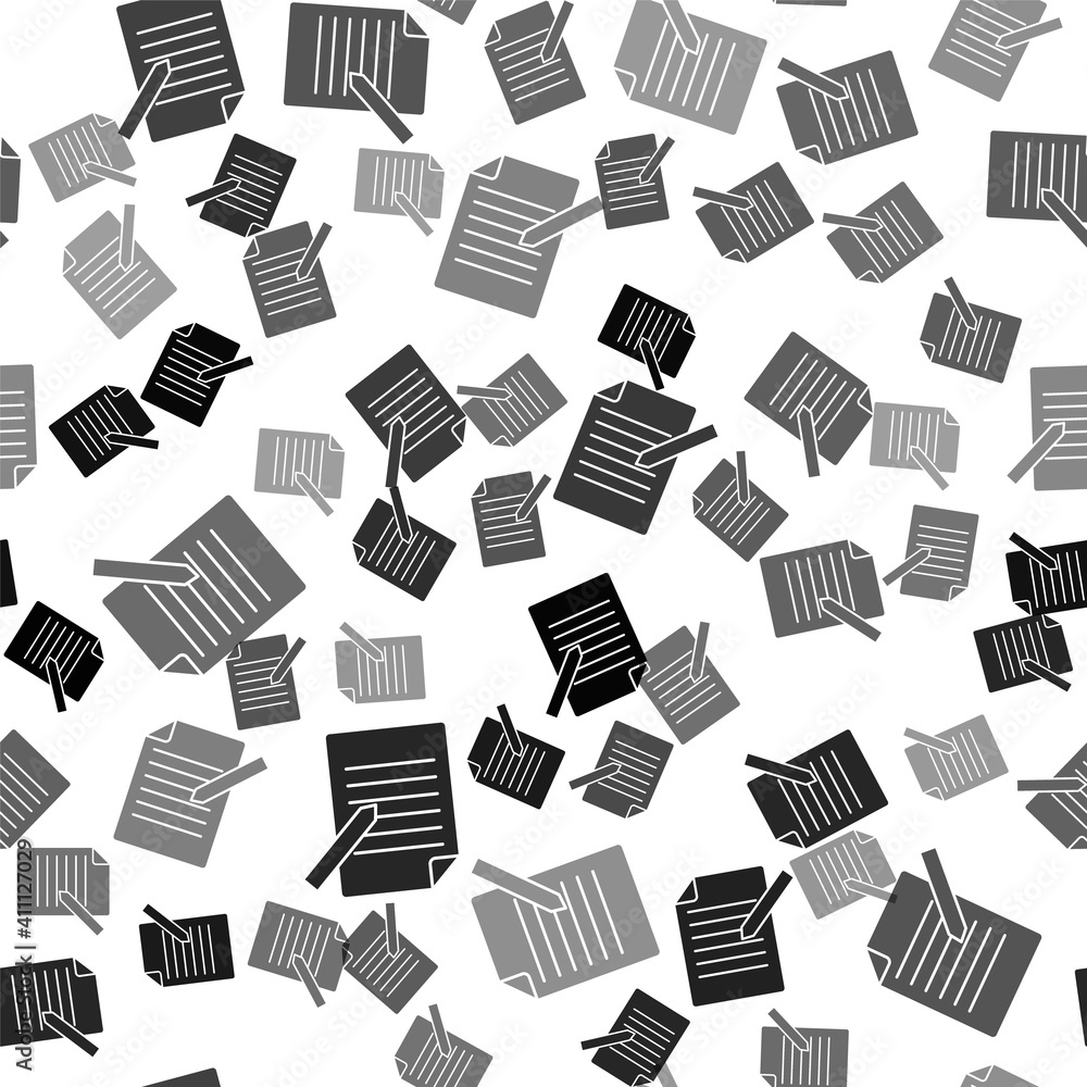 Black Document and pen icon isolated seamless pattern on white background. File icon. Checklist icon. Business concept. Vector. Black Document and pen icon isolated seamless pattern on white background. File icon. Checklist icon. Business concept. Vector.