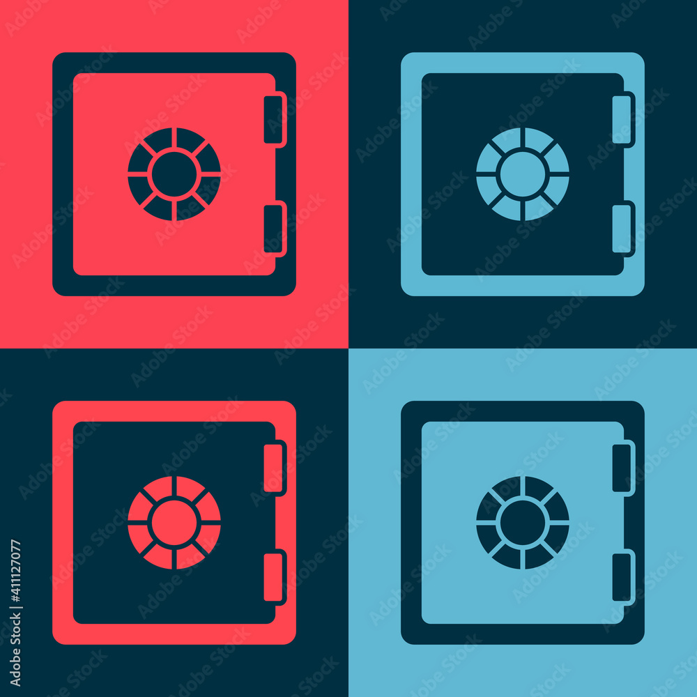 Pop art Safe icon isolated on color background. The door safe a bank vault with a combination lock. Reliable Data Protection. Vector. Pop art Safe icon isolated on color background. The door safe a bank vault with a combination lock. Reliable Data Protection. Vector.