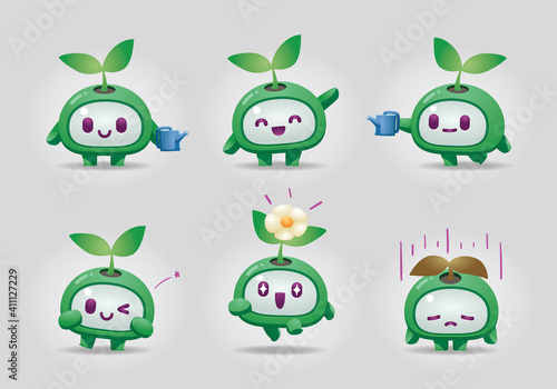 little plant eco modern mascot character set