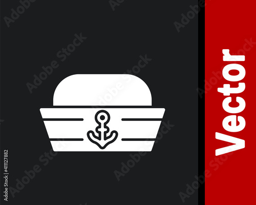 White Sailor hat icon isolated on black background. Vector.