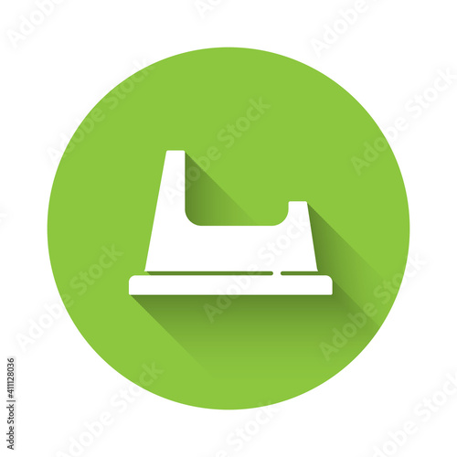White Baby potty icon isolated with long shadow. Chamber pot. Green circle button. Vector.