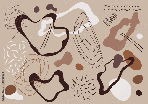 Elements of earthen abstract shapes for poster, wallpapers, media frame. Simple social print. Posters with surreal earth shapes for the interior. Psychology, cosmetology, art.