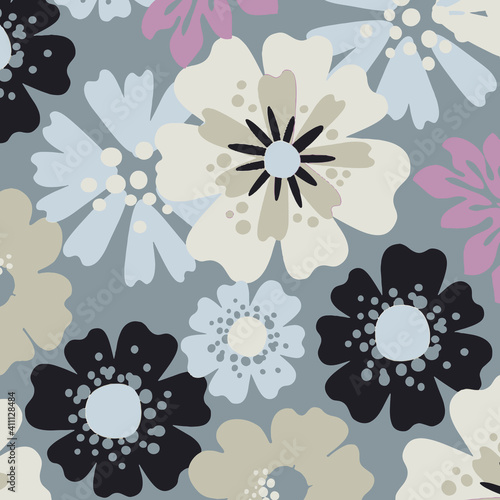 Floral seamless pattern. Hand drawn. For textile, wallpapers, print, wrapping paper. Vector stock illustration.