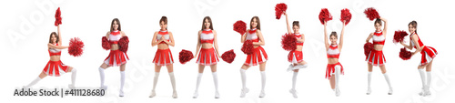 Set of beautiful cheerleader on white background photo