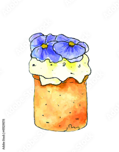 Watercolor colorful cake for Easter Holiday. Isolated on white background. Vector stock illustration