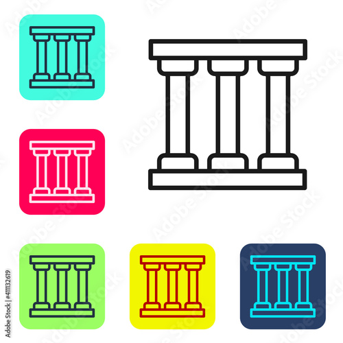 Black line Prison window icon isolated on white background. Set icons in color square buttons. Vector.