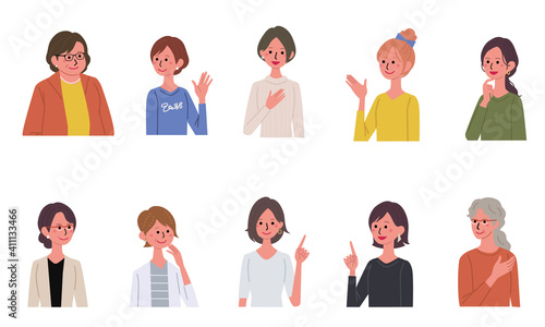 いろいろな世代の女性　バナー　大人数　イラスト　
