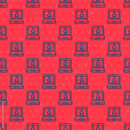 Blue line Online museum icon isolated seamless pattern on red background. Museum gallery. Vector.