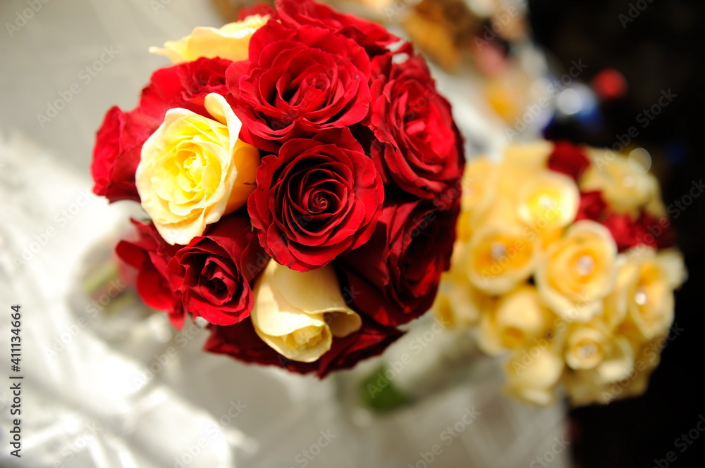 The bride's bouquet. The bride's flower bouquet of gorgeous, multicolored flowers. The bride's bouquet. The bride's flower bouquet of gorgeous, multicolored flowers.