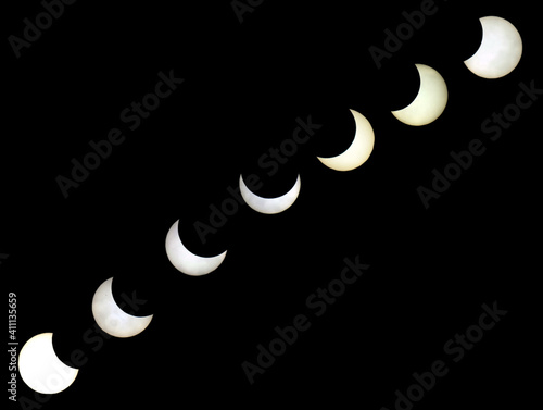 The phases of the moon. Photo taken at night.