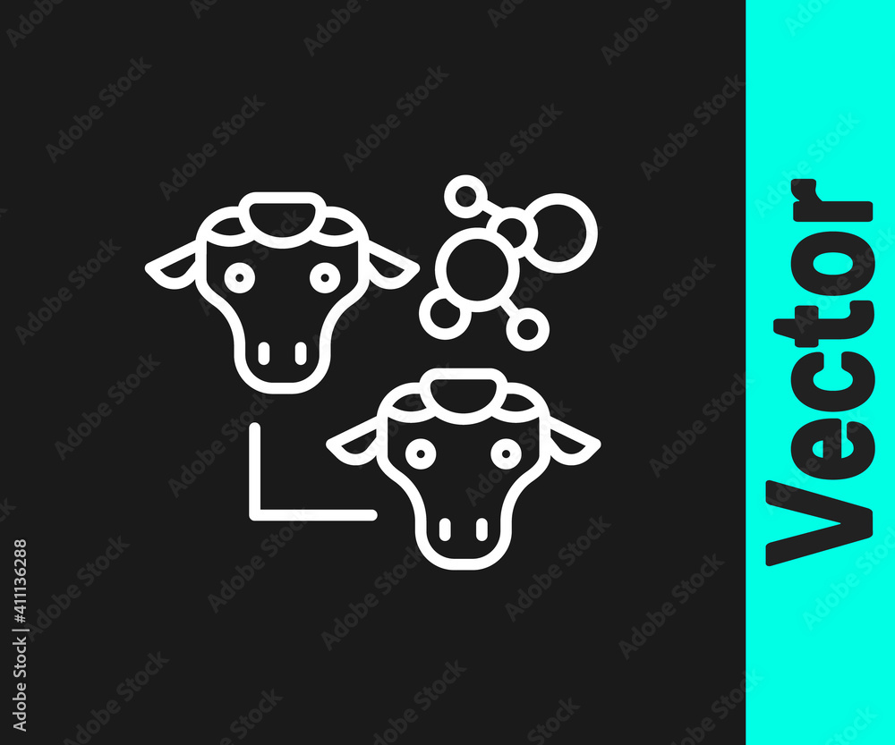 White line Cloning icon isolated on black background. Genetic engineering concept. Vector.