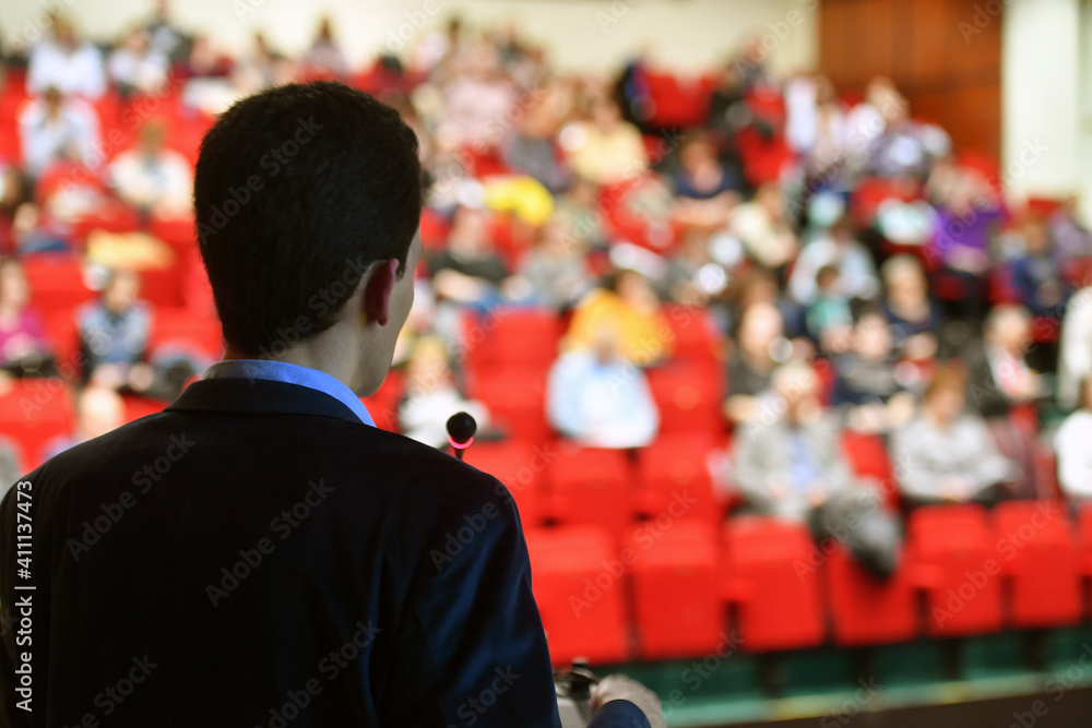 Fototapeta premium Speakers. The person speaking in front of a room, presentation.