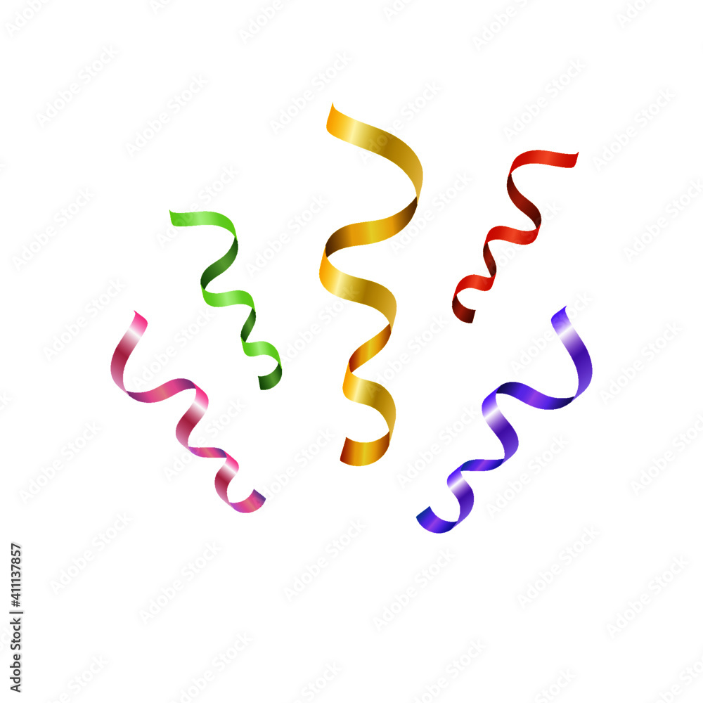 Shiny colorful serpentine ribbon isolated on white. Confetti burst. Festive template. Shiny colorful serpentine ribbon isolated on white. Confetti burst. Festive template.