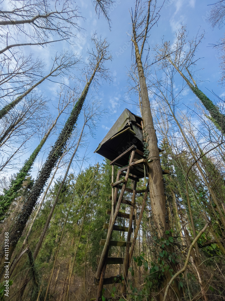 Hunting observatory in the woods by the Swiss lake Katzensee Hunting observatory in the woods by the Swiss lake Katzensee