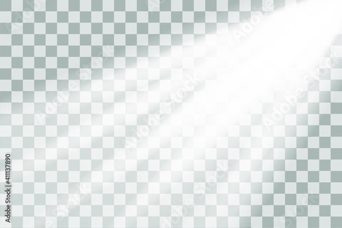 Shining sun glare rays, lens flare vector illustration. Sunlight glowing png effect. White beam sunrays sky background	