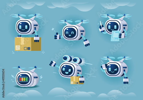 delivery drone robot character mascot set