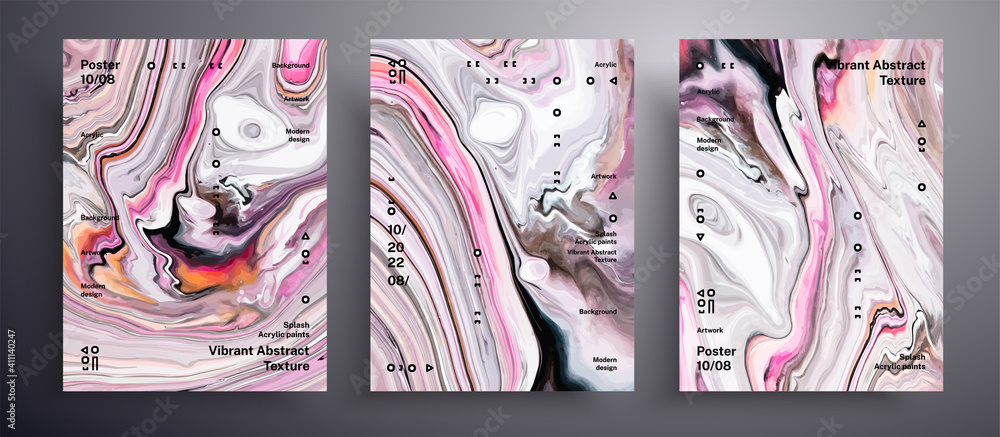 Fototapeta Abstract vector banner, pack of modern design fluid art covers. Beautiful background that applicable for design cover, invitation, flyer and etc. Pink, gray and white creative iridescent artwork
