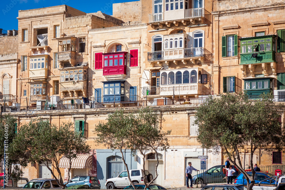 maltese typical balconies, typical view of valletta, malta