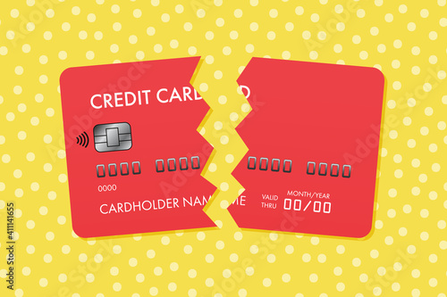 Cutted in half credit card vector illustration.
