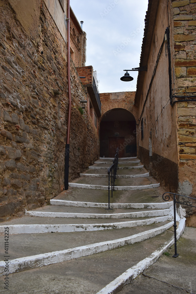 Stone stairs in street of Mendavia, Navarra, Spain