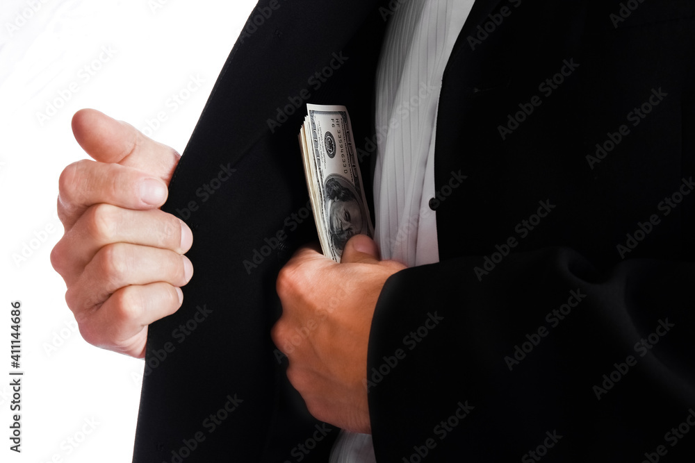Business man holding money on white background Business man holding money on white background