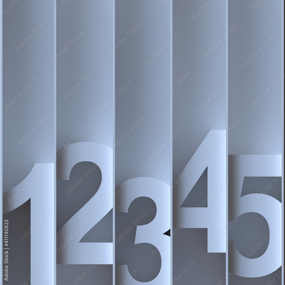 Volumetric figures 1, 2, 3, 4, 5 in frames. 3d render. Volumetric figures 1, 2, 3, 4, 5 in frames. 3d render.