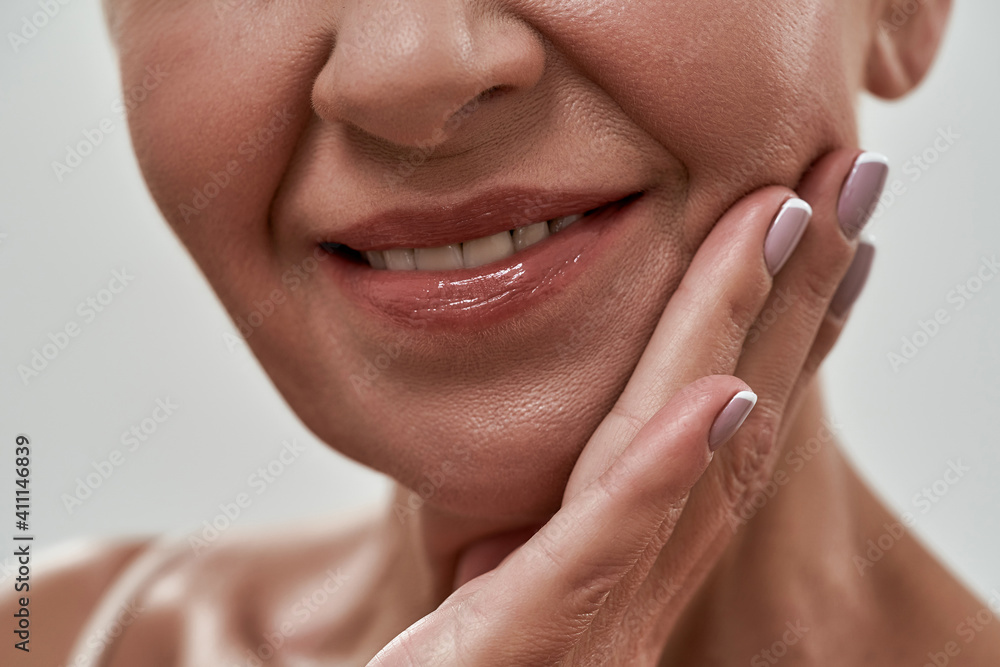 Middle aged caucasian woman chin with age changes Middle aged caucasian woman chin with age changes